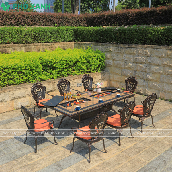Bàn nhôm đúc nướng đôi sân vườn biêth thự cho 8 -10 người BND-ND203105TTD