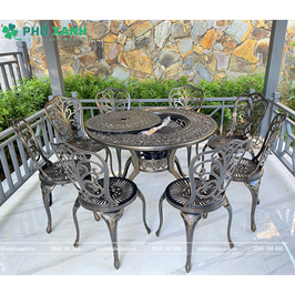 Bộ bàn ghế nhôm đúc tròn kết hợp nướng than hoa 6-8 ghế BND-N106ND