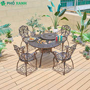 Bộ bàn ghế nhôm đúc tròn kết hợp nướng BBQ ngoài trời BND-N106HDD