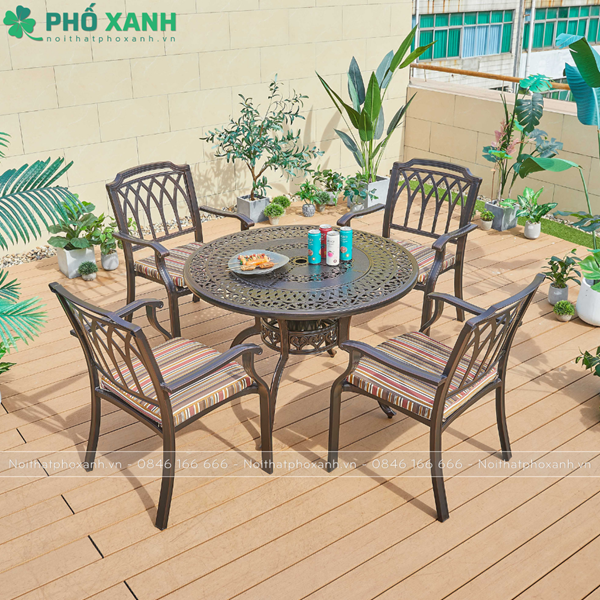 Bộ bàn ghế nhôm đúc tròn kết hợp nướng BBQ ngoài trời BND-N106HDD