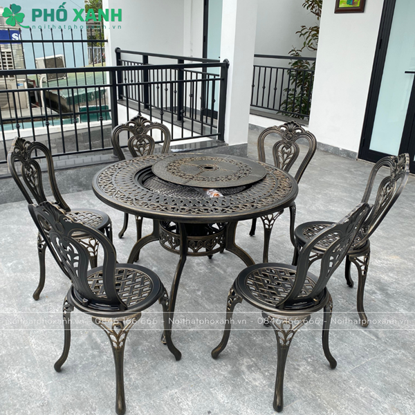 Bộ bàn ghế nhôm đúc tròn kết hợp nướng than hoa 6-8 ghế BND-N106ND