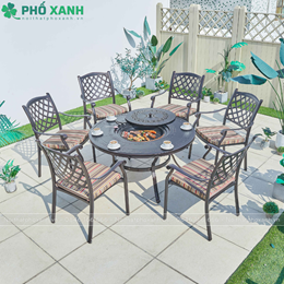 Bàn nhôm đúc tròn kết hợp nướng BBQ sân vườn nhà hàng cho 6 người BND-NML120VD