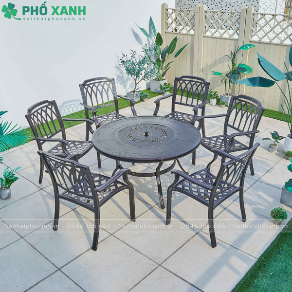Bàn nhôm đúc tròn kết hợp nướng BBQ sân vườn nhà hàng cho 6 người BND-NML120VD