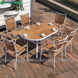 Bộ b&agrave;n ghế nh&agrave; h&agrave;ng, cafe s&acirc;n vườn chất liệu Composite nan m&agrave;u v&agrave;ng BCP-15090NGKD