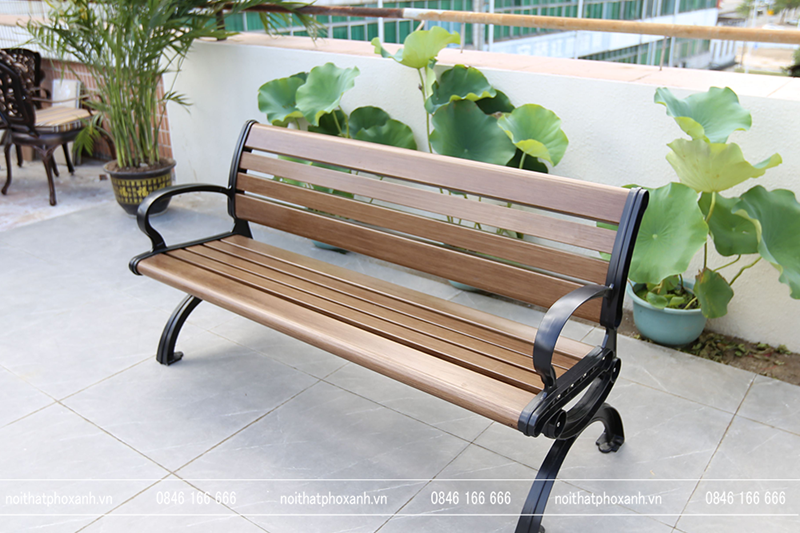 Ghế c&ocirc;ng vi&ecirc;n nh&ocirc;m đ&uacute;c sơn tĩnh điện c&oacute; tựa nan nh&ocirc;m m&agrave;u giả gỗ