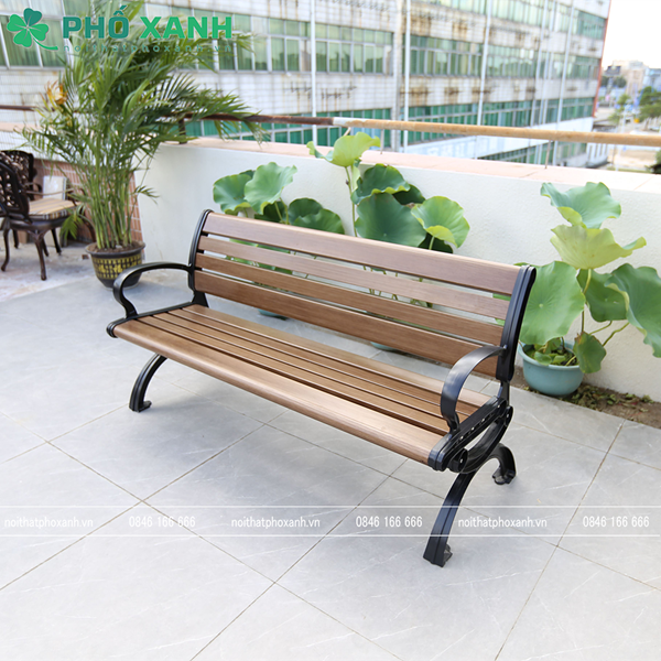 Ghế công viên nhôm đúc sơn tĩnh điện có tựa nan nhôm màu giả gỗ GCV-CTNN150NG