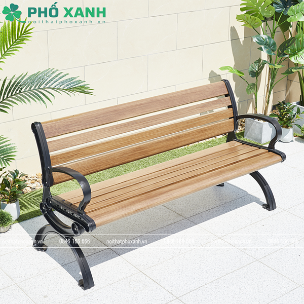 Ghế công viên nhôm đúc sơn tĩnh điện có tựa nan nhôm màu giả gỗ GCV-CTNN150NG