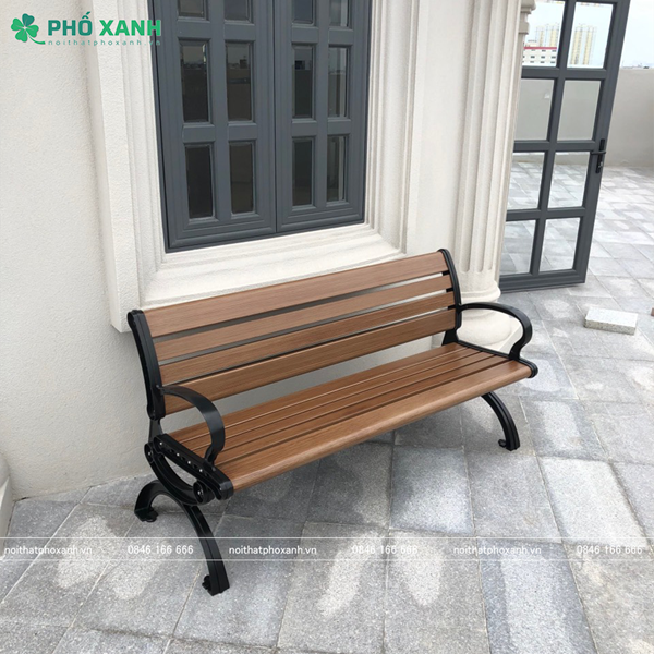 Ghế công viên nhôm đúc sơn tĩnh điện có tựa nan nhôm màu giả gỗ GCV-CTNN150NG