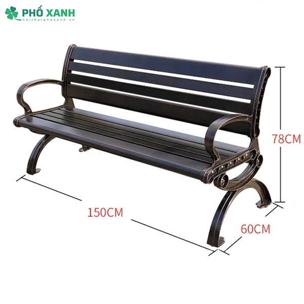 Ghế công viên nhôm đúc sơn tĩnh điện có tựa nan nhôm GCV-CTNN150D
