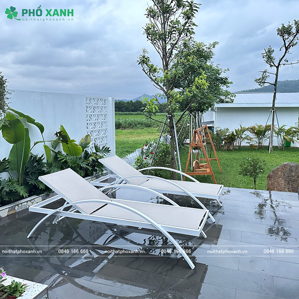 Ghế hồ bơi nhôm đúc mặt lưới Textilen tay vịn bán nguyệt GL-BNT