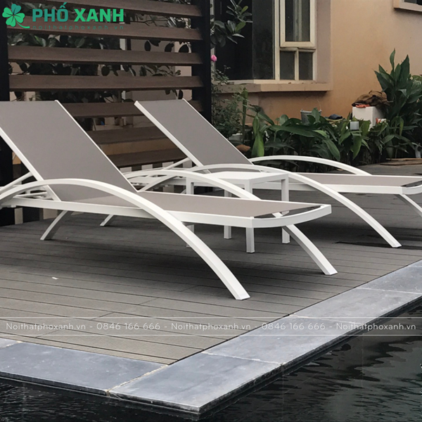 Ghế hồ bơi nhôm đúc mặt lưới Textilen tay vịn bán nguyệt GL-BNT
