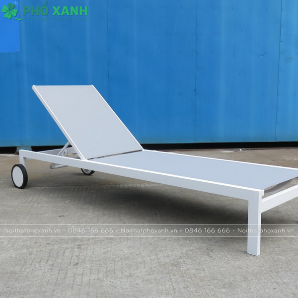 Ghế hồ bơi không tay vịn Khung hợp kim nhôm màu trắng, sơn tĩnh điên mặt lưới Textilen GL-TBX