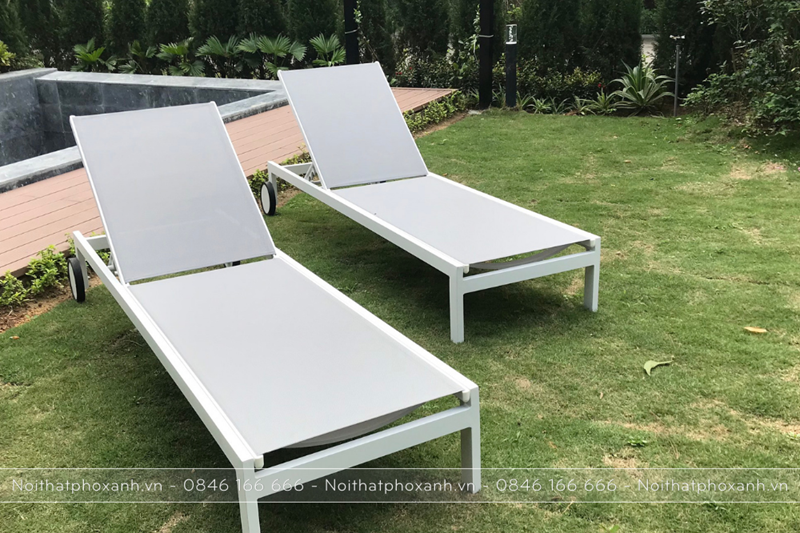 Ghế hồ bơi kh&ocirc;ng tay vịn Khung hợp kim nh&ocirc;m m&agrave;u trắng, sơn tĩnh đi&ecirc;n mặt lưới Textilen GL-TBX