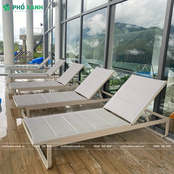 Ghế hồ bơi không tay vịn Khung hợp kim nhôm màu ghi, sơn tĩnh điên mặt lưới Textilen GL-2V