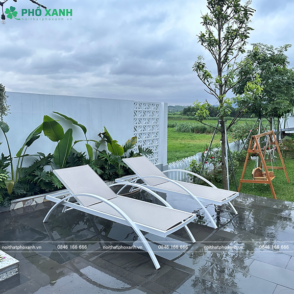 Ghế hồ bơi nhôm đúc mặt lưới Textilen tay vịn bán nguyệt GL-BNT