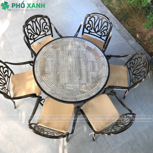 Bộ bàn ghế hợp kim nhôm đúc mặt đá dành cho sân vườn biệt thự BND-MD120D