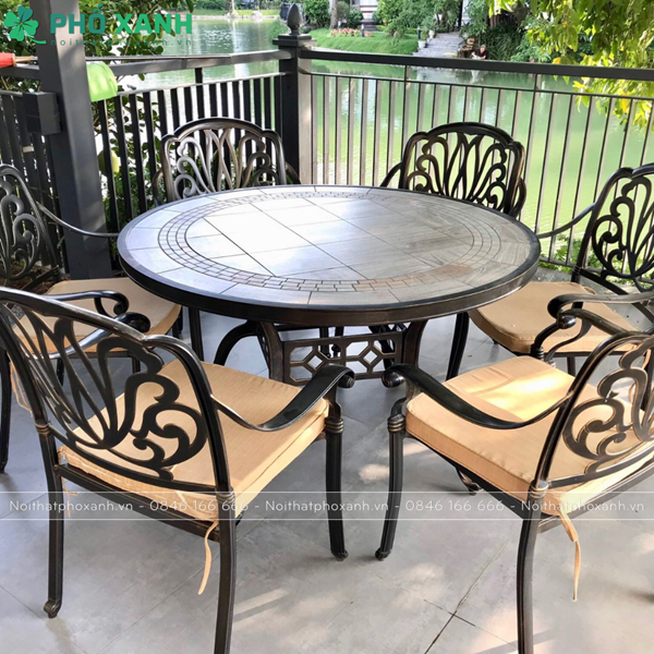 Bộ bàn ghế hợp kim nhôm đúc mặt đá dành cho sân vườn biệt thự BND-MD120D