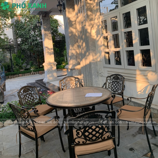Bộ bàn ghế hợp kim nhôm đúc mặt đá dành cho sân vườn biệt thự BND-MD120D