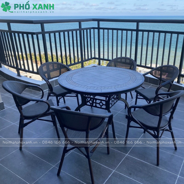 Bộ bàn ghế hợp kim nhôm đúc mặt đá dành cho sân vườn biệt thự BND-MD120D