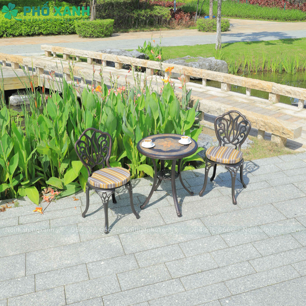 Bộ bàn ghế hợp kim nhôm đúc nhỏ nghệ thuật  mặt đá BND-MD60NND