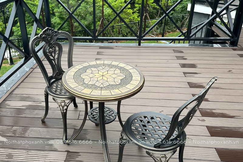 Bộ b&agrave;n ghế hợp kim nh&ocirc;m đ&uacute;c nhỏ nghệ thuật  mặt đ&aacute; BND-MD60NND