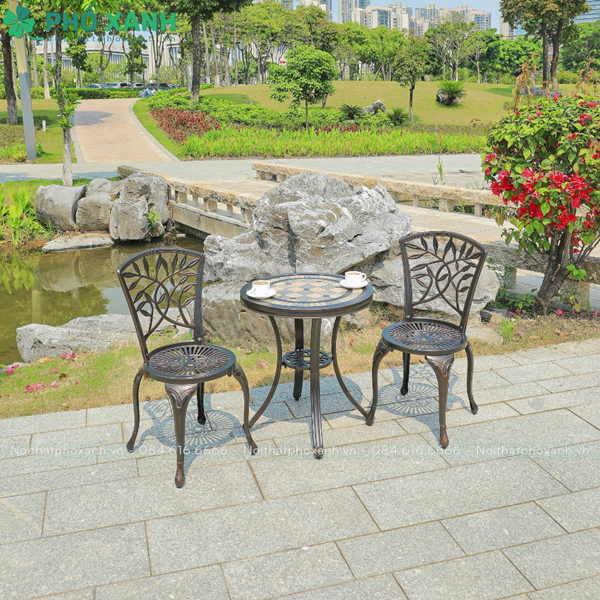Bộ bàn ghế nhôm đúc nhỏ mặt đá phù hợp với ban công chung cư BND-MD70NND
