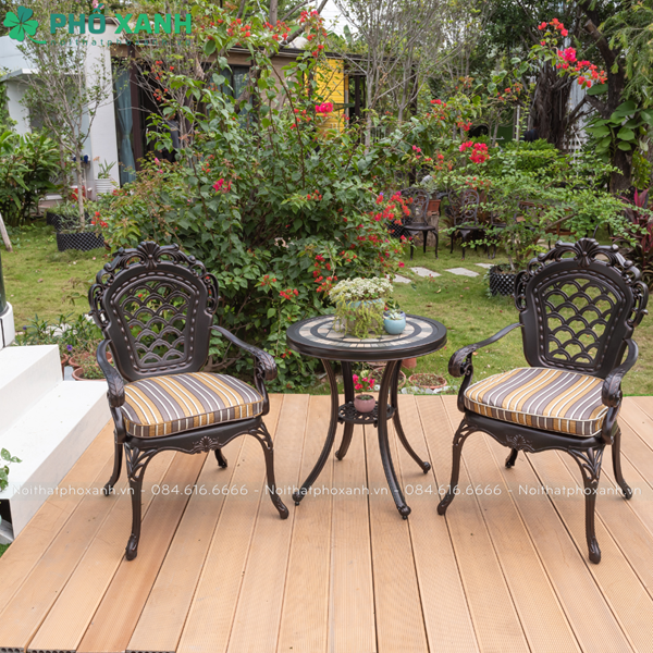 Bộ bàn ghế hợp kim nhôm nhỏ mặt đá BND-MD70TTD lựa chọn tối ưu cho cafe sân vườn