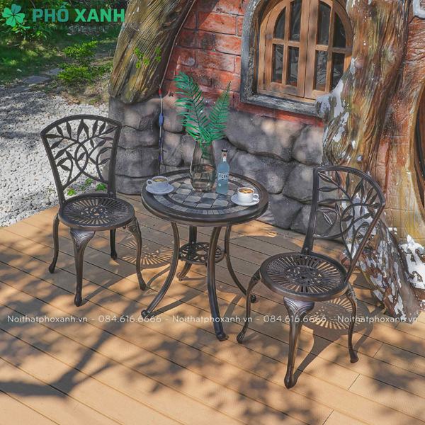 Bộ b&agrave;n ghế nh&ocirc;m đ&uacute;c nhỏ mặt đ&aacute; ph&ugrave; hợp với ban c&ocirc;ng chung cư BND-MD70NND