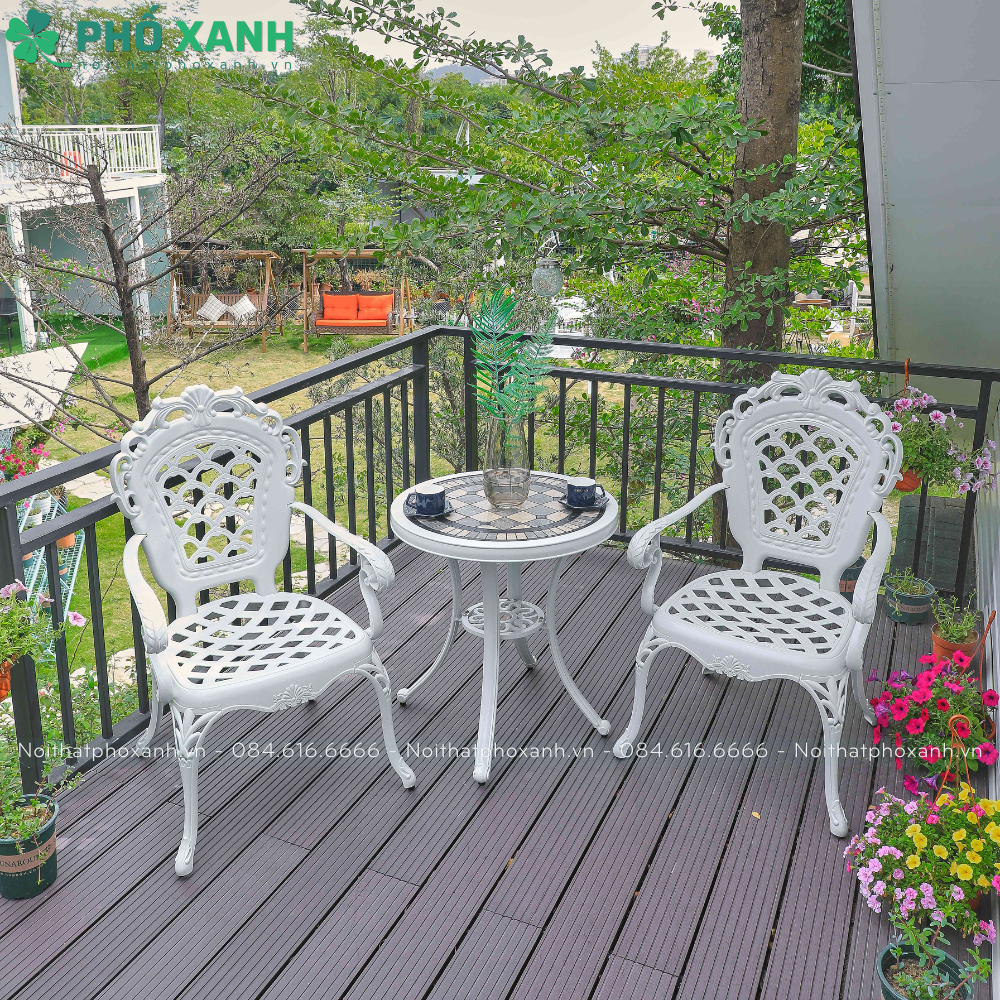 Bộ bàn hợp kim nhôm nhỏ mặt đá dành cho sân vườn nhỏ BND-MD70TTTK