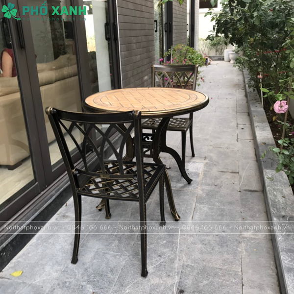 Bộ bàn ghế tròn hợp kim nhôm đúc mặt đá BND-MD80WD