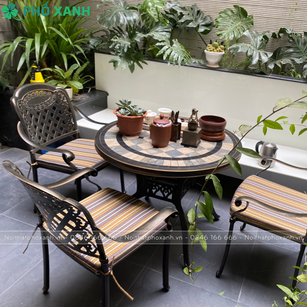 Bộ bàn ghế  nhôm đúc mặt đá sân vườn BND-MD94D