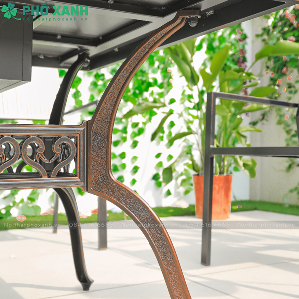 Bộ bàn ghế nhôm đúc mặt liền hình chữ nhật 6 ghế BND-MLBV15090D