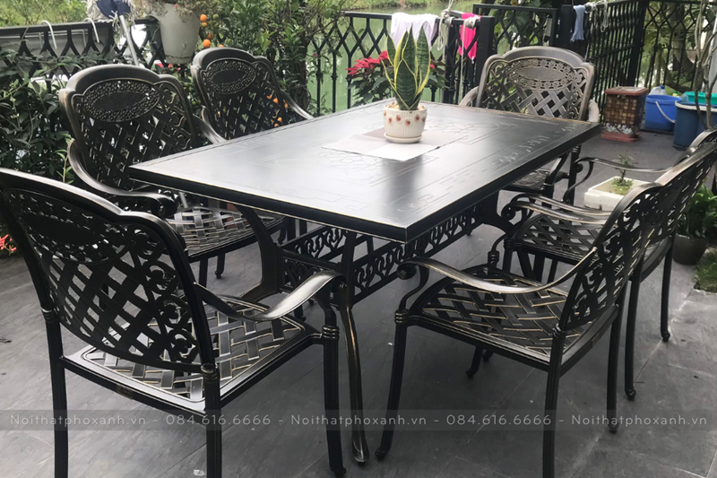 Bộ b&agrave;n ghế nh&ocirc;m đ&uacute;c mặt liền h&igrave;nh chữ nhật