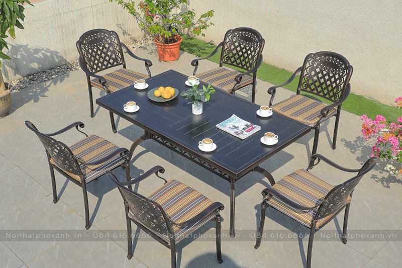 Bộ b&agrave;n ghế nh&ocirc;m đ&uacute;c mặt liền h&igrave;nh chữ nhật