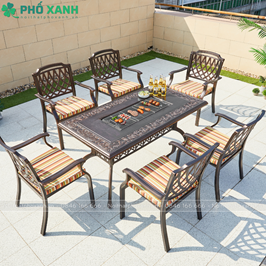 Bàn nhôm đúc kết hợp nướng than 6 ghế sân vườn ngoài trời BND-NML15090D