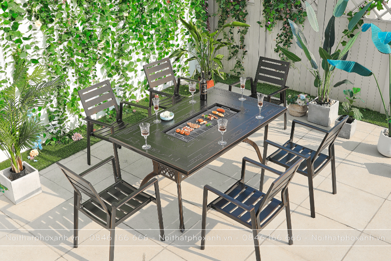 Bộ b&agrave;n ghế nh&ocirc;m đ&uacute;c kết hợp nướng than hoa BND-N15090D