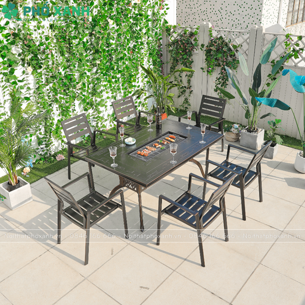Bộ b&agrave;n ghế nh&ocirc;m đ&uacute;c kết hợp nướng than hoa BND-N15090D