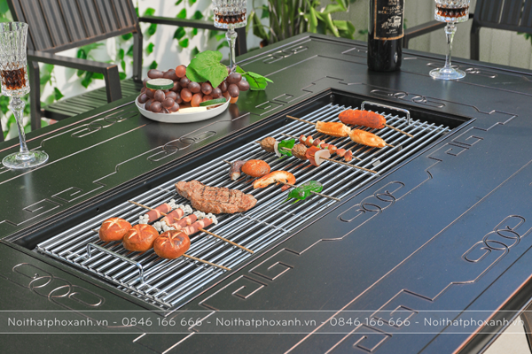 Bộ b&agrave;n ghế nh&ocirc;m đ&uacute;c kết hợp nướng than hoa BND-N15090D