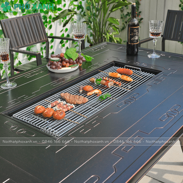 Bộ bàn ghế nhôm đúc kết hợp nướng than hoa BND-N15090D