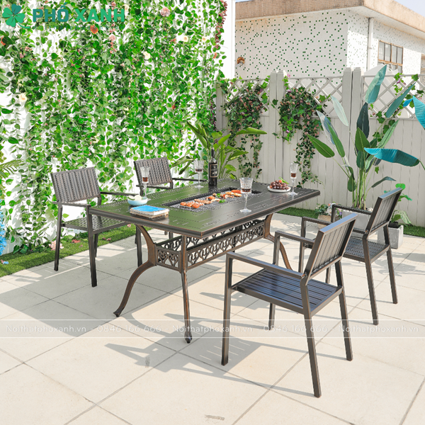 Bộ bàn ghế nhôm đúc kết hợp nướng than hoa BND-N15090D