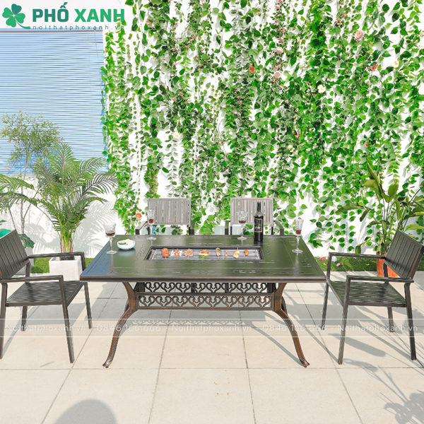Bộ bàn ghế nhôm đúc kết hợp nướng than hoa BND-N15090D