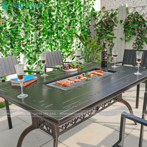 Bộ bàn ghế nhôm đúc kết hợp nướng than hoa BND-N15090D