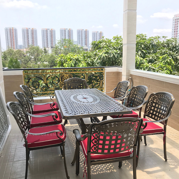 Bộ bàn ghế nhôm đúc hình chữ nhật kết hợp 6 đến 8 ghế BND-17090D
