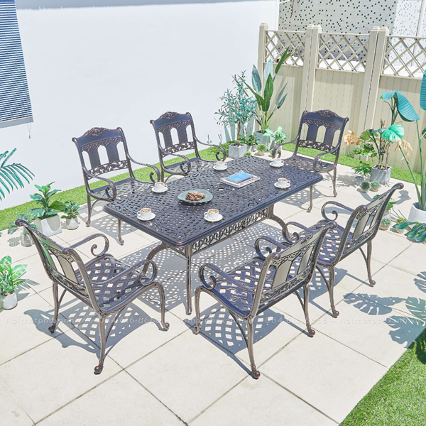 Bộ bàn ghế nhôm đúc hình chữ nhật cho 6-8 người mã BND-17090CCD