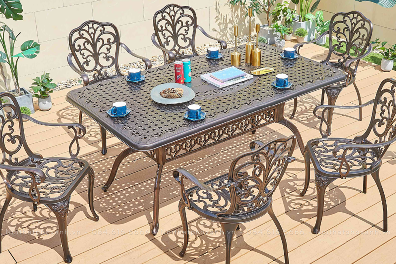 Bộ b&agrave;n ghế s&acirc;n vườn nh&ocirc;m đ&uacute;c h&igrave;nh chữ nhật BND-17090HDD