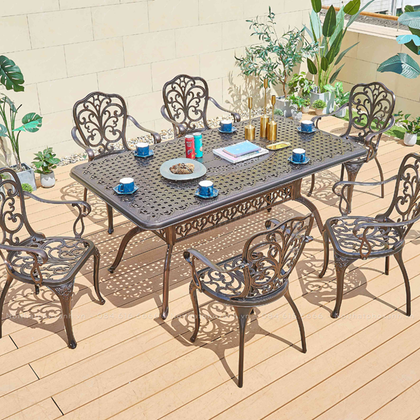 Bộ bàn ghế sân vườn nhôm đúc hình chữ nhật BND-17090HDD