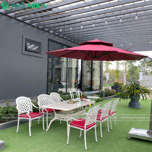 Bộ bàn ghế nhôm đúc sân vườn hình chữ nhật 6 - 8 ghế BND-17090TK