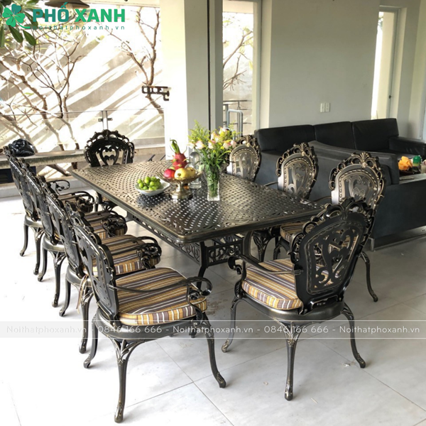 Bộ bàn ghế nhôm đúc sân vườn hình chữ nhật BND-21001100TTD