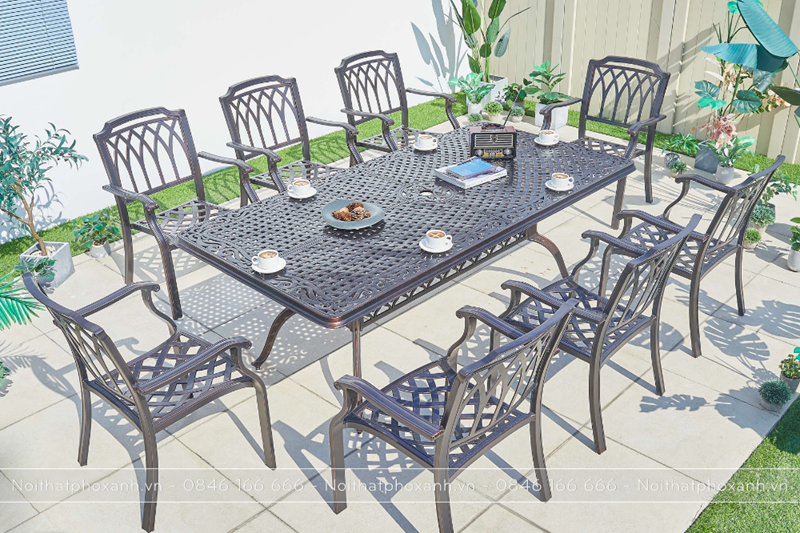 Bộ b&agrave;n ghế nh&ocirc;m đ&uacute;c h&igrave;nh chữ