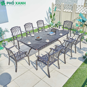 Bộ bàn ghế nhôm đúc hình chữ nhật sân vườn biệt thự BND-21001100VD
